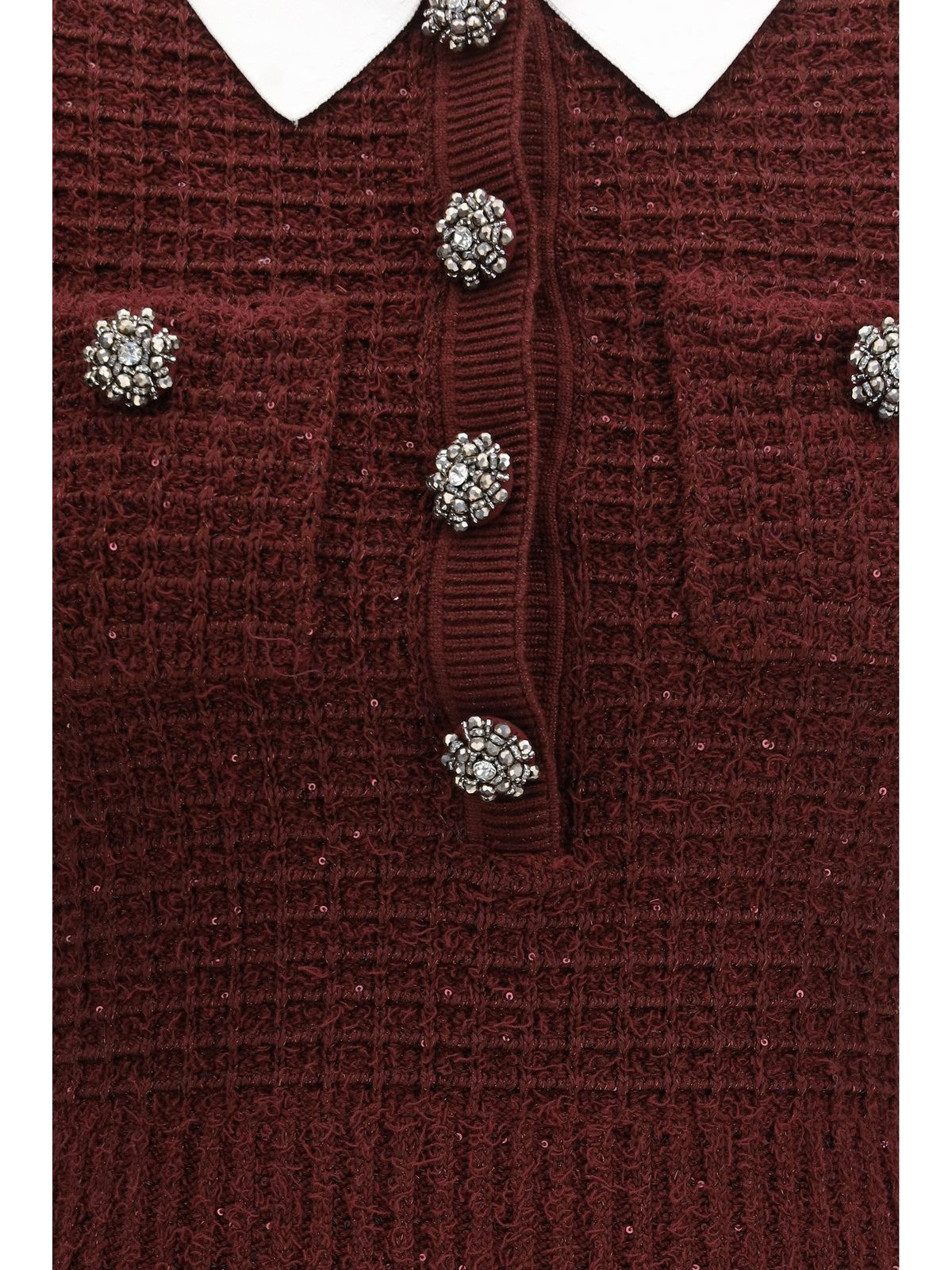 Self-Portrait Knit midi Dress with statement buttons - Burgundy