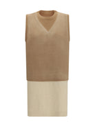Maison Margiela Double-layer wool Knit Vest - Camel/Ecru