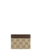 Gucci GG Monogram Card Holder with logo plaque - Vintag.Sand/Dk Brown