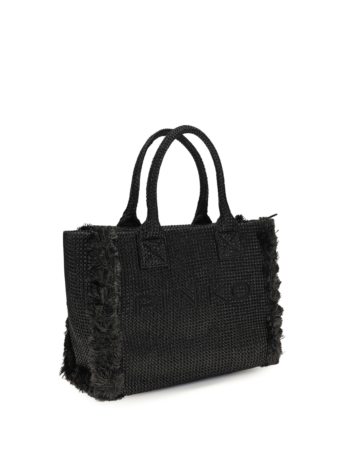 Pinko Medium Beach Rafia Tote Bag - Black-Antique Gold