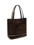 Valentino Garavani Small Rockstud suede Tote Bag - Ebony Brown