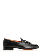 Santoni Brushed Leather Moccasin With Tassels - Black