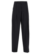 Giorgio Armani Oversized Virgin Wool Crepe Trousers With Pleats - Blue
