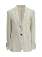 Max Mara Studio Single-Breasted pinstriped linen Blazer - Natural