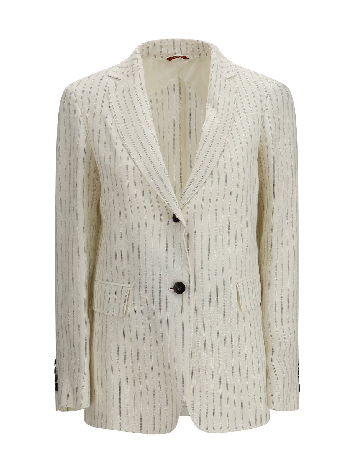 Max Mara Studio Single-Breasted pinstriped linen Blazer - Natural