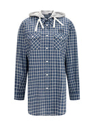 Miu Miu Checked Hooded Shirt - Blu+Bianco