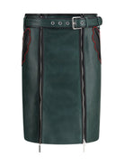 Marni Leather Skirt with belt and pockets - Dark Sea Green