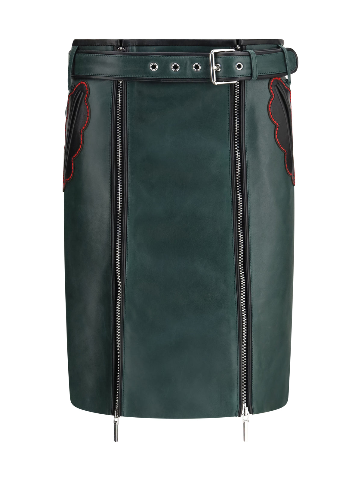 Marni Leather Skirt with belt and pockets - Dark Sea Green