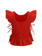 Ganni Ruched cotton Top with side bows - Goji Berry