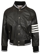 Thom Browne 4-Bar Leather Bomber Jacket - Black