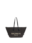 Balmain Track Shoulder Bag in leather and raffia - Noir