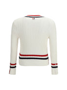 Thom Browne Intarsia cable-knit V-neck Sweater - White