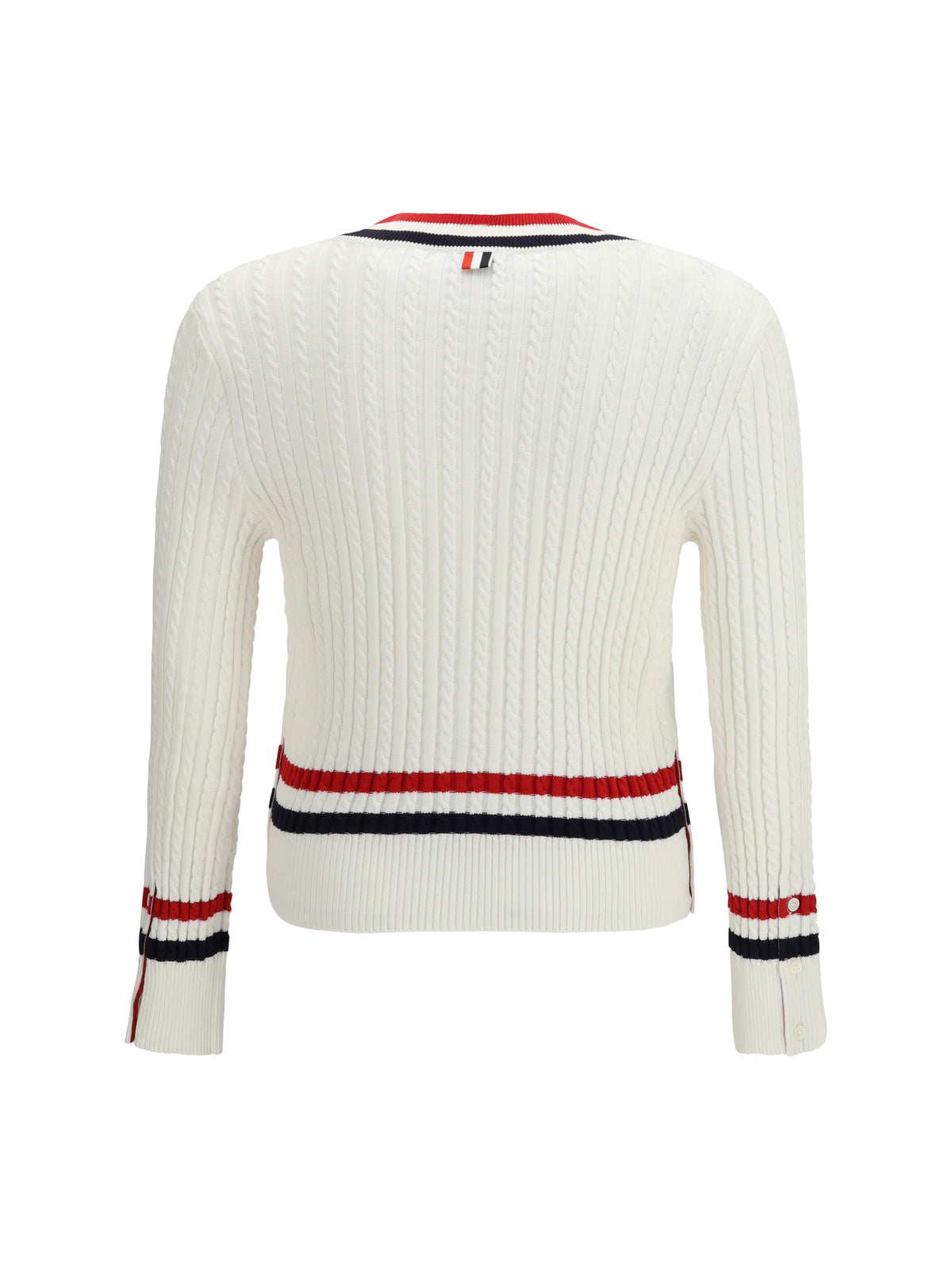 Thom Browne Intarsia cable-knit V-neck Sweater - White