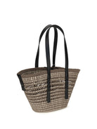 Loewe Medium Braid Basket Shoulder Bag in Iraca palm and calfskin - Khaki/Natural