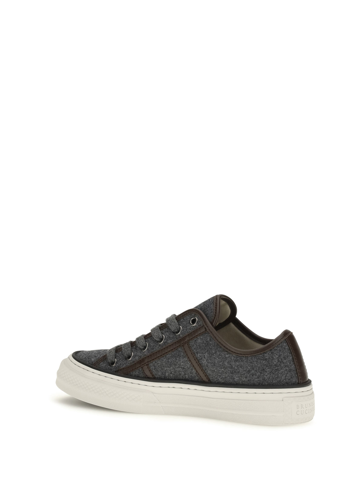 Brunello Cucinelli Suede Sneakers with Shiny Tab - Dark Grey
