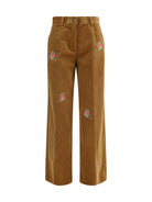 Forte_forte Velvet Pants with embroidered bouquets - Camel