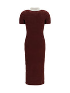 Self-Portrait Knit midi Dress with statement buttons - Burgundy