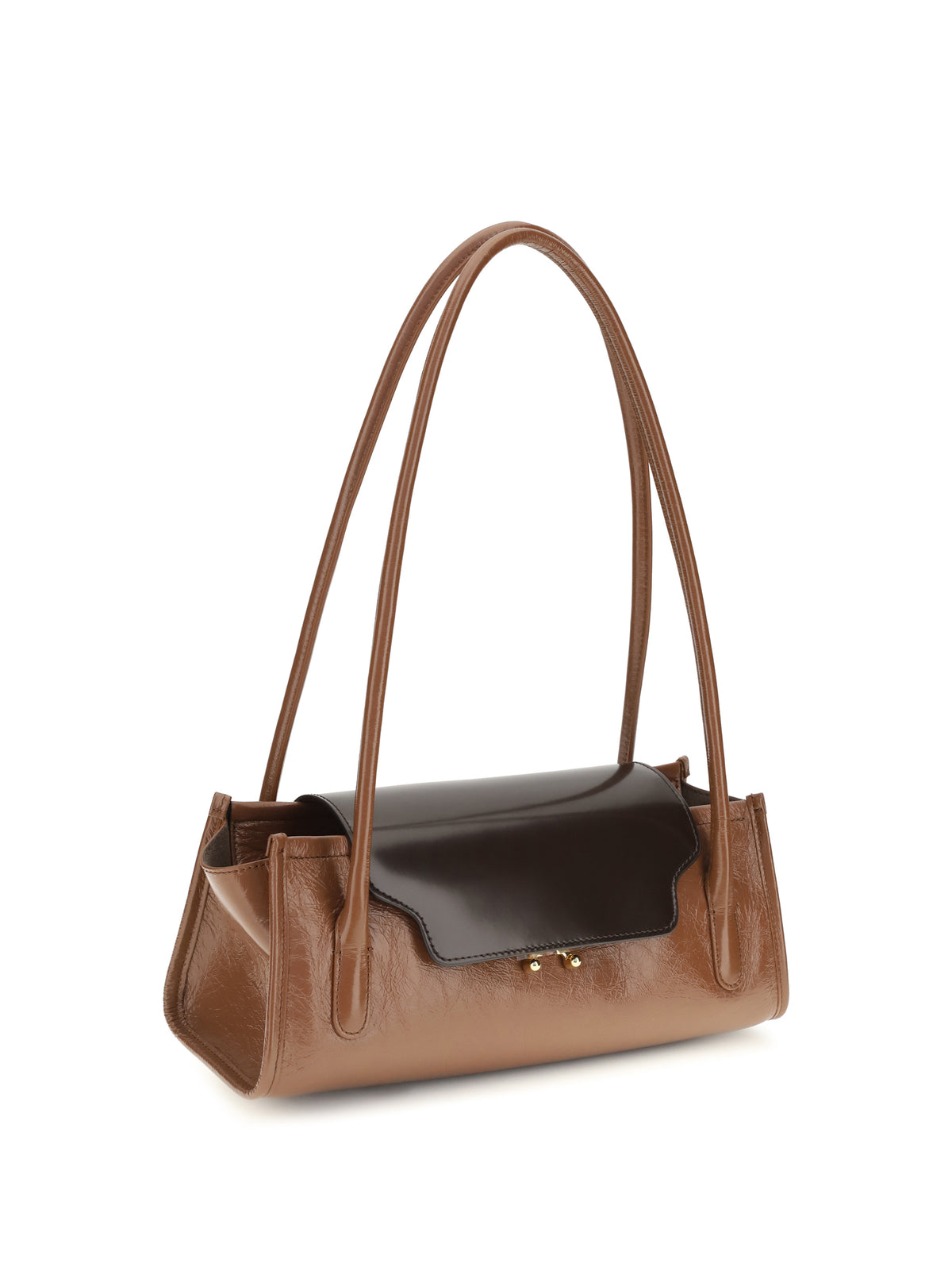 Marni Trunkette leather Shoulder Bag - Raw Sienna/ Redwood