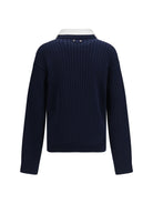 Balenciaga Cotton Sweater with shirt details - Navy/White