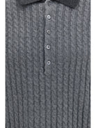 Thom Browne 4-Bar cable-knit long-sleeve Polo Sweater - Tonal Grey