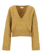 Ganni Deep V-Neck Mohair Sweater - Yellow