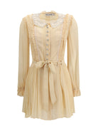 Self-Portrait Pleated georgette mini Dress - Tan
