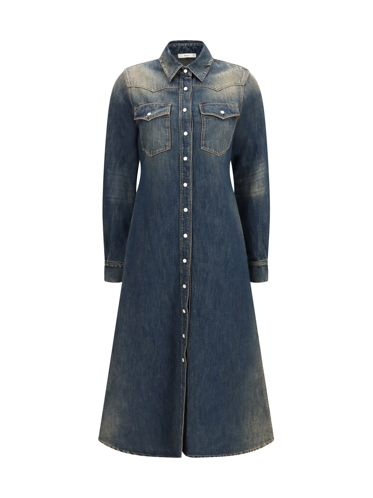 Fendi Long Denim Dress - Medium Wash Blue