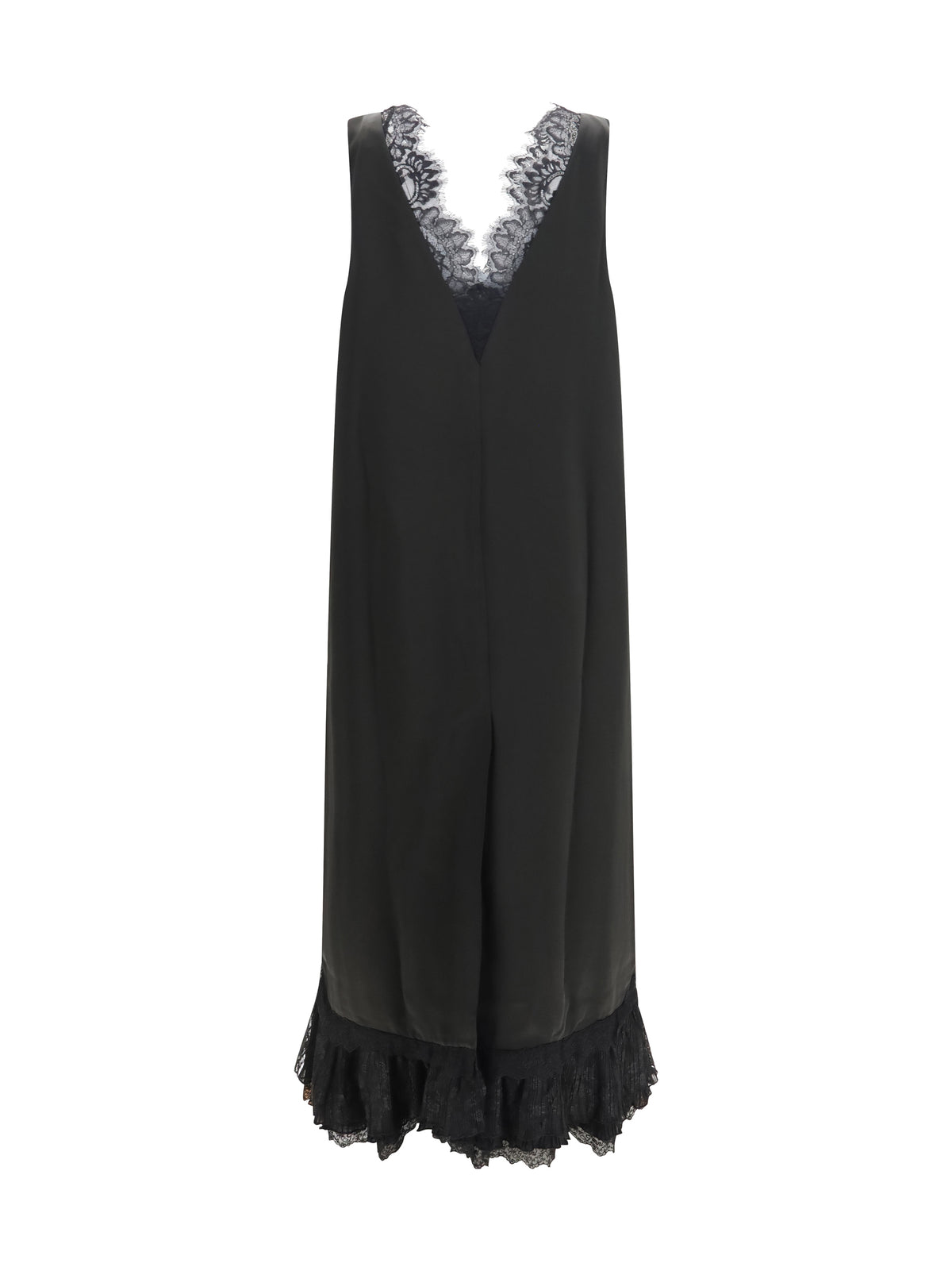 Ganni Lace-trimmed satin long Dress - Black