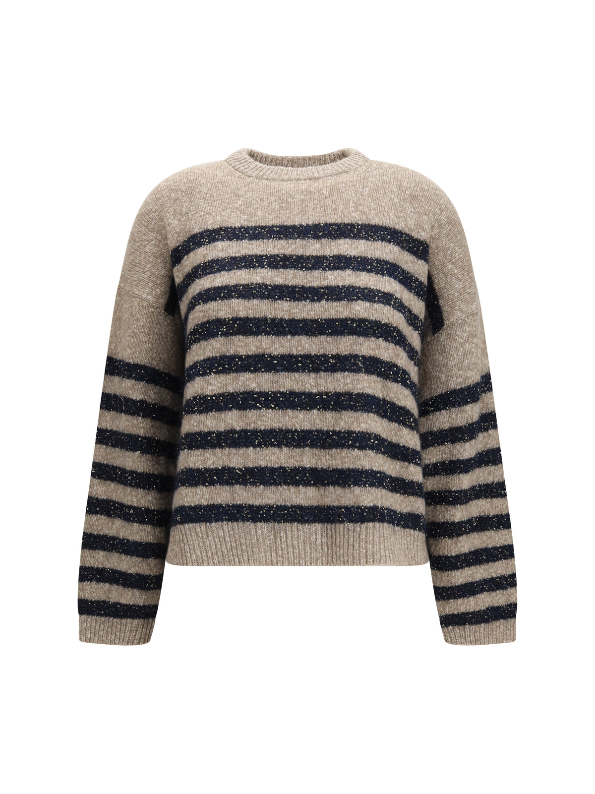 Brunello Cucinelli Cashmere and wool striped Sweater with lurex - Brown+Blu