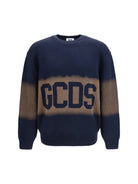 GCDS Logo Spray crewneck Sweater - Dark Blue/Brown