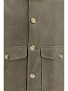 Brunello Cucinelli Waxed shearling Jacket with shearling collar - Militare+Piombo