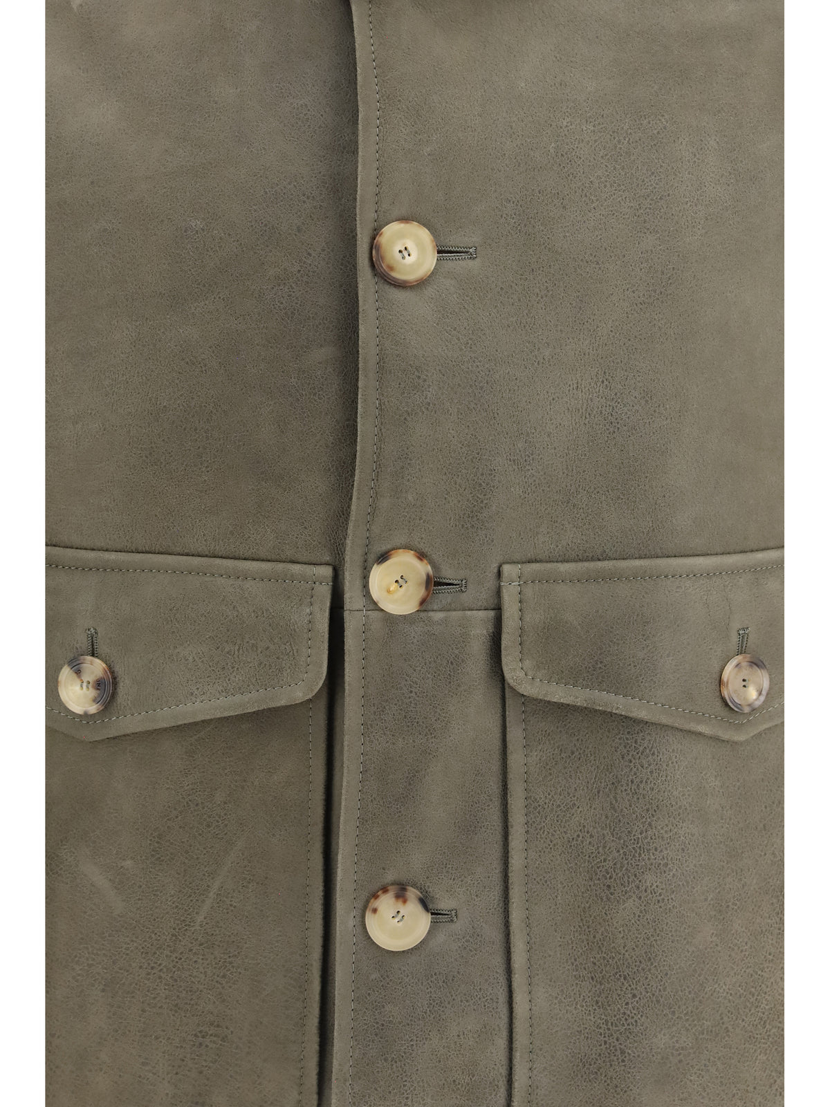 Brunello Cucinelli Waxed shearling Jacket with shearling collar - Militare+Piombo