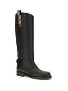 Burberry Cavalier Check Detail Knee-High Boots - Black/Archive Beige