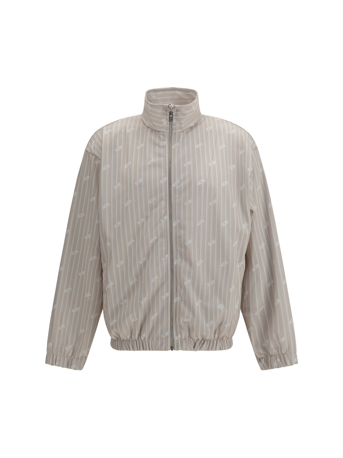 GCDS Pinstriped Track Jacket with all-over logo - Sandshell/Bone