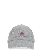 Brunello Cucinelli Alpaca, wool and silk chevron Baseball Hat with logo - Ceruleo+Rosso
