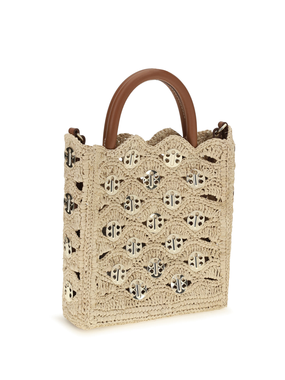 Rabanne 1969 Disc raffia Top-Handle Bag - Natural / Light Gold