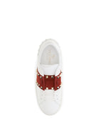 Valentino Garavani Rockstud Untitled Sneakers with suede band - White/Russet Red/White