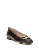 Valentino Garavani VLogo Signature croc-effect Ballerinas - Oak Brown