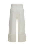 Tory Burch T Monogram Contrast Cuff Straight-Leg Jeans - White