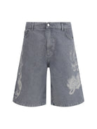 GCDS Riders baggy Shorts with designs - Quarry Grey/White