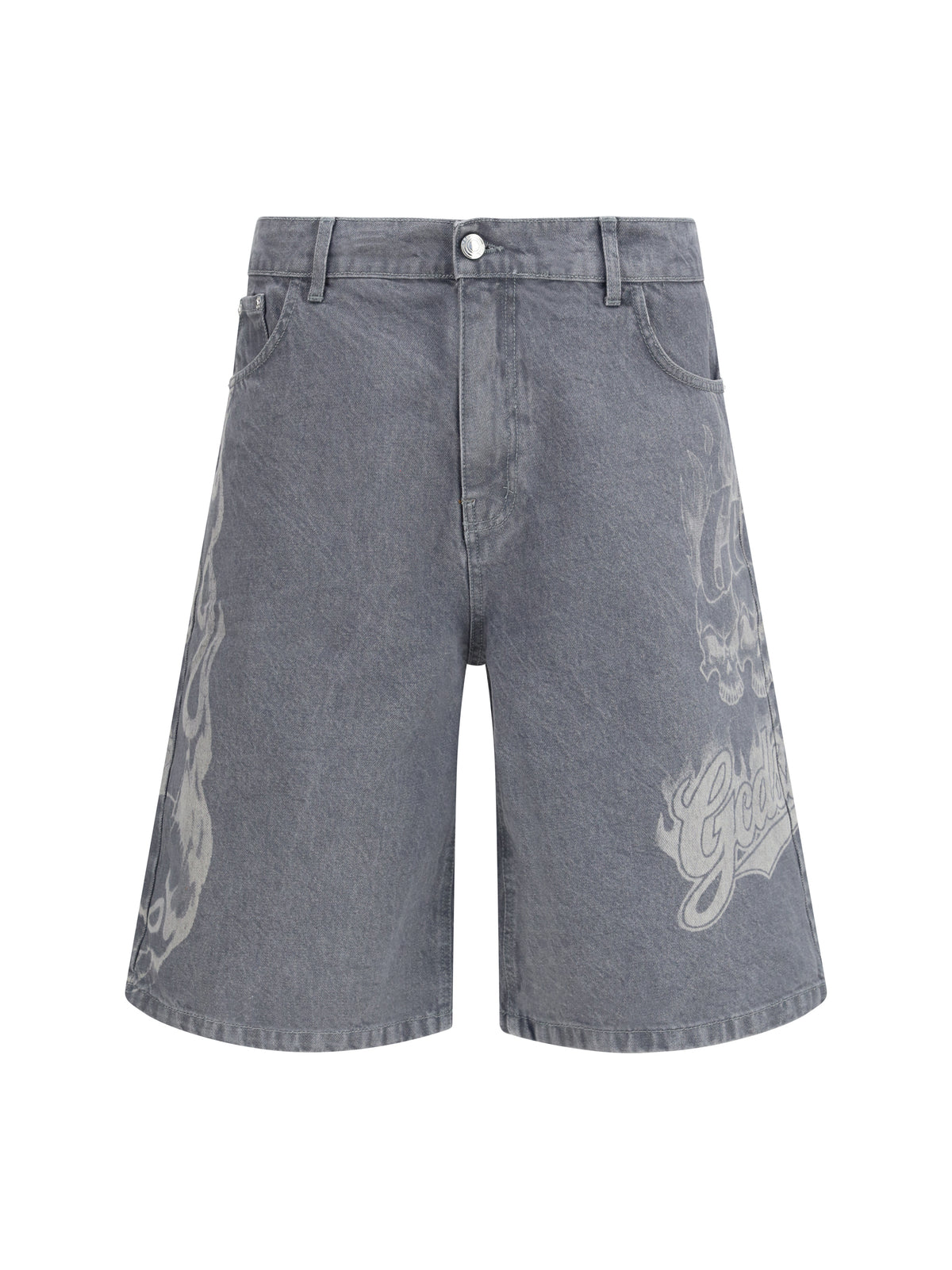 GCDS Riders baggy Shorts with designs - Quarry Grey/White