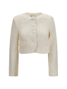 Self-Portrait Bouclé Jacket with lace collar - Cream