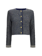 Balmain Quilted sequin Cardigan with decorative buttons - Marine/Vert