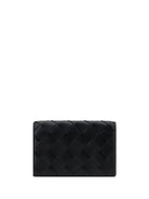 Bottega Veneta Leather Card Holder - Black-Gold