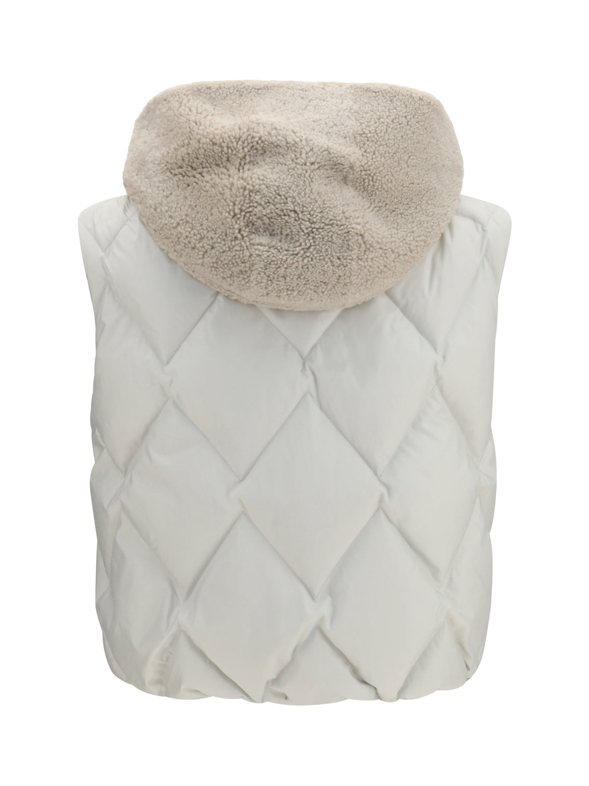Brunello Cucinelli Padded Vest with shearling Hood - Geyser