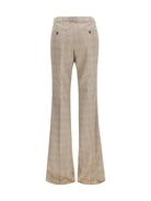 Saint Laurent Prince of Wales Houndstooth Wool Flared Pants - Beige Marron Marine