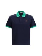 Versace Polo in cotton piqué with embroidery - Dark Navy+Bright Emerald
