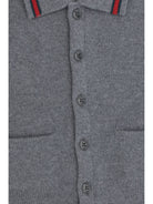 Gucci Wool Polo Cardigan for Girl - Dark Grey/Green/Red