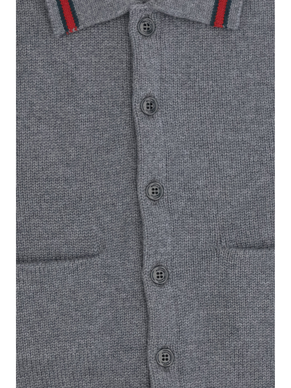 Gucci Wool Polo Cardigan for Girl - Dark Grey/Green/Red