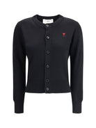 Ami Paris Ami De Coeur merino wool Cardigan - Noir/Rouge